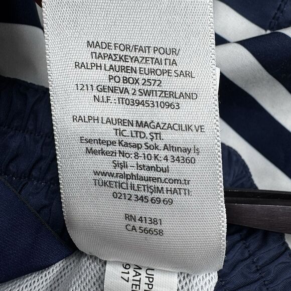 Polo Ralph Lauren Swim Shorts Men Medium Navy White Stripe Floral Hibiscus Trunk - Picture 14 of 15